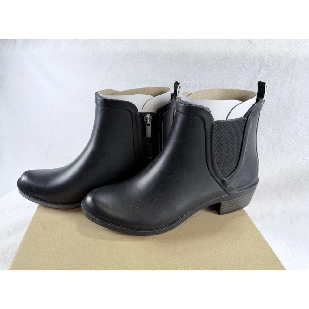 Lucky Brand Basel H2O Black Rubber Rain Boots Chelsea Ankle Booties Women's 8M